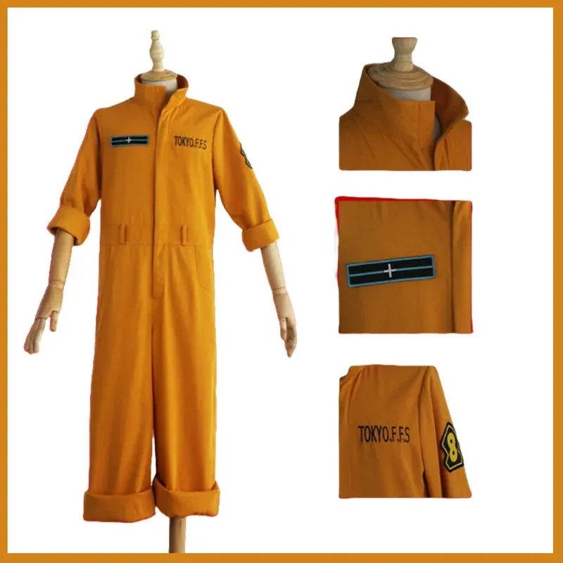 

Anime Fire Force Shinra Kusakabe Maki Oze Cosplay Costume Yellow Long Sleeves Jumpsuits Uniform Wig Man Woman Halloween Suit
