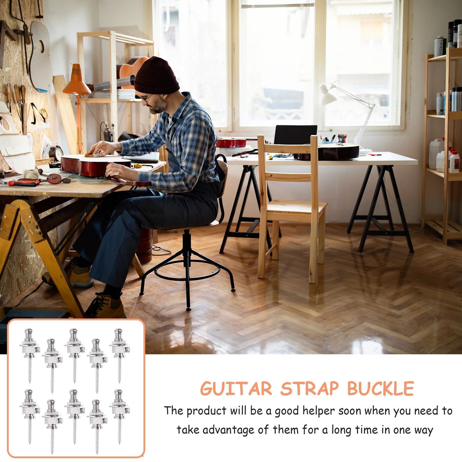 

10 Pcs Guitar Strap Lock Buckle Knob Buttons Electric Bass Metal Anti Falling Pegs Fixing Hardware Accessories