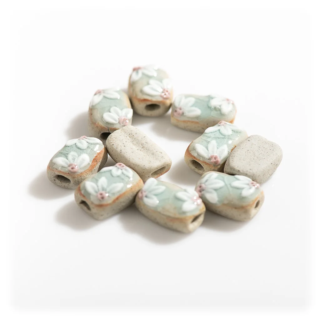 17#Manual Mud Pottery Beads  Handmade Vintage Flower Special Ceramic Pendant Jewelry Part For Necklace Bracelet #XN101