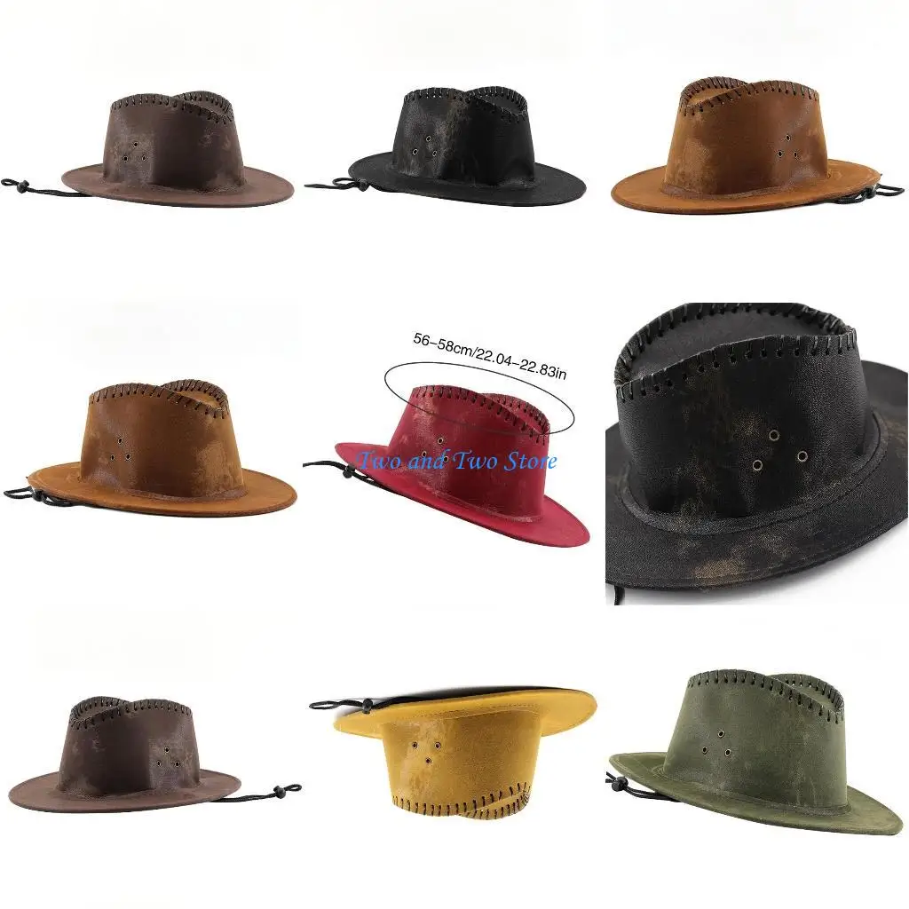 

HX6F Ethnic Cowboy Hats Woman Teens Driving Traveling Riding Cowboy Hats