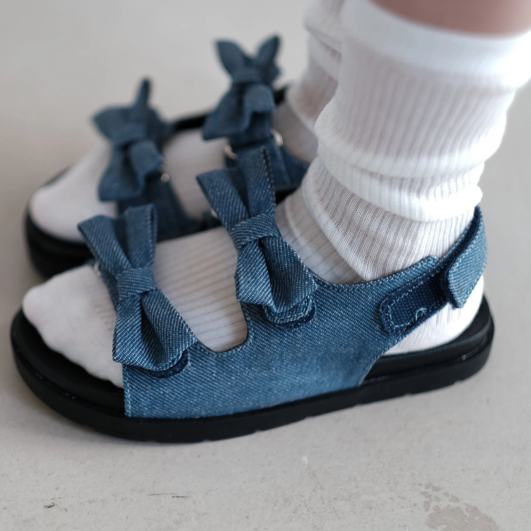 

Girls Sandals Summer Denim Exquisite Bow Children's Fashion Sandals Genuine Leather Kids Baby Holiday ShoesBeach Shoes