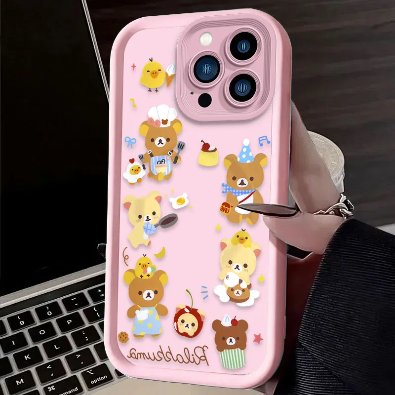 جميل R-Rilakkuma الدب قضية الهاتف آيفون 16 16E 15 14 13 12 11 برو ماكس X XS X S ماكس XR SE 2020 SE4 7 8 غطاء مقاوم للصدمات
