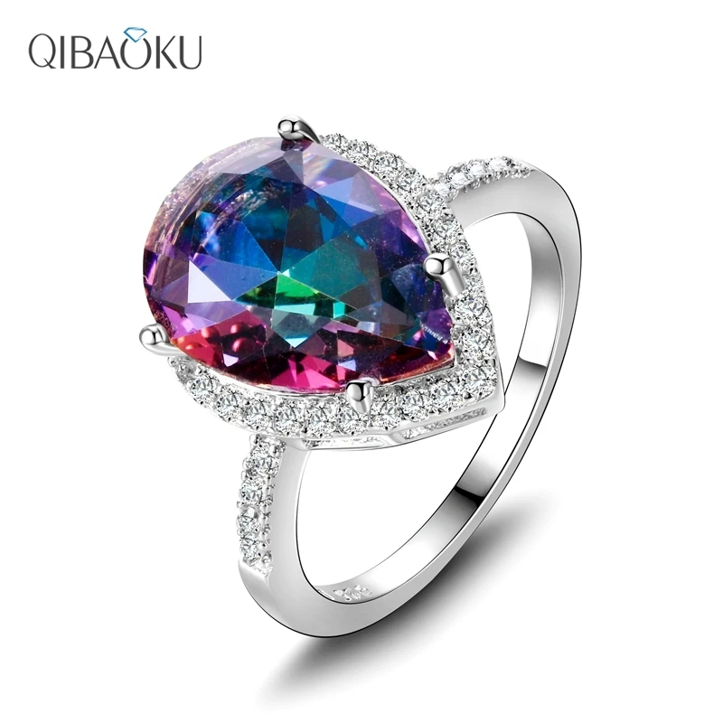 Ladies Jewelry S925 Silver Ring Mystical Rainbow Topaz Dripping Ring Wedding Jewelry Party Valentine\'s Day Ring Gift Wholesale