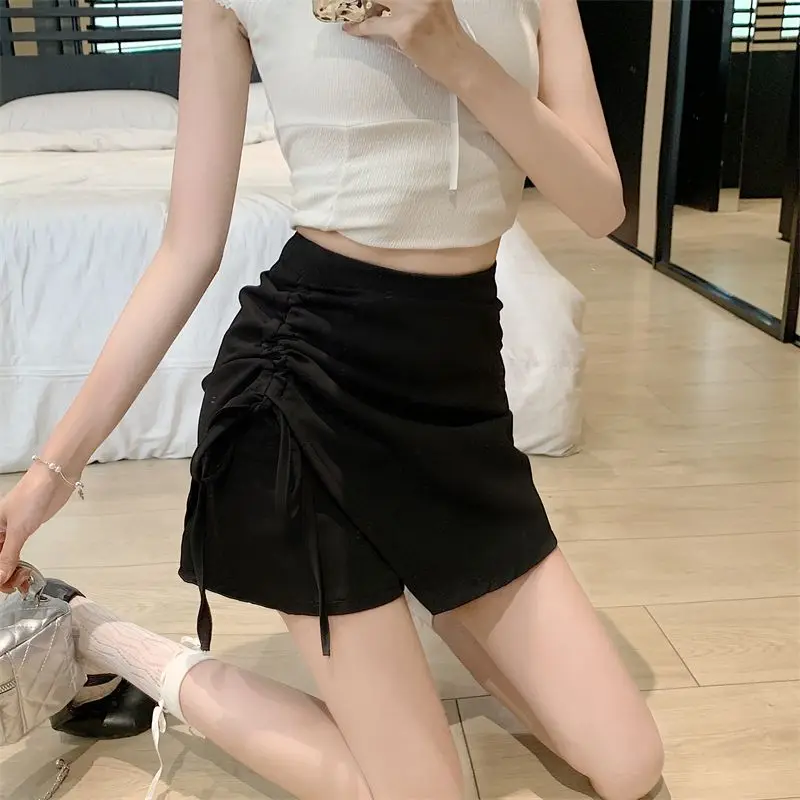 Irregular Hotsweet A-Line Mini Skirts Summer Stylish Shirring Drawstring Female Clothing Korean Folds High Waist Skirts Shorts