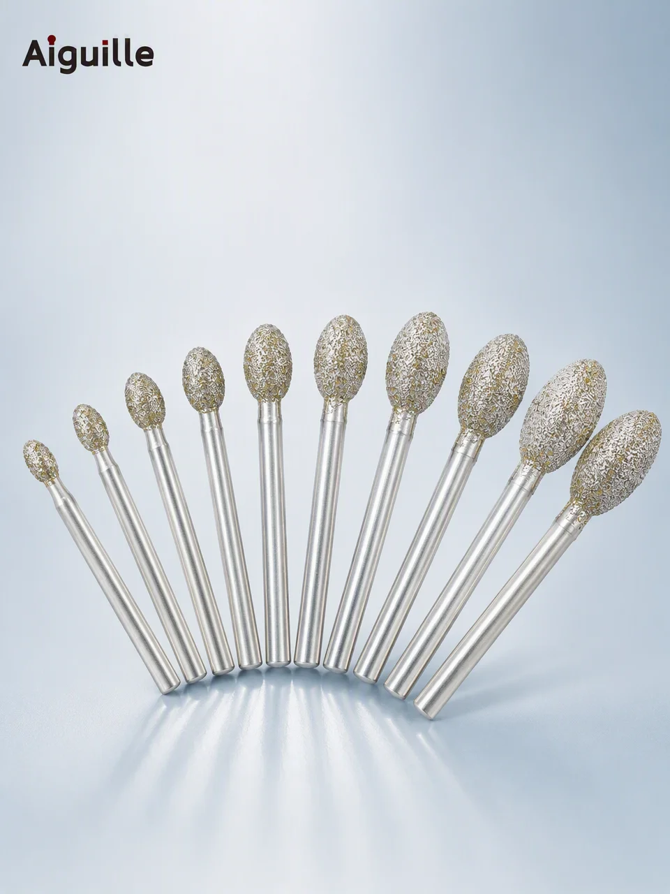 10pcs 60# Egg Shaped Diamond Grinding Head 6mm Shank for Jade Carving Shaping Polishing Hard Metals and Removing Burrs