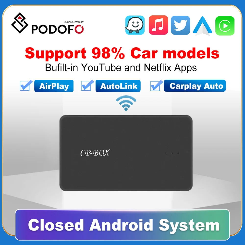 

Podofo Wireless CarPlay Android Auto Mini Dongle Ai Box Wired CarPlay to Wireless CarPlay Android Auto For BMW Audi Toyota