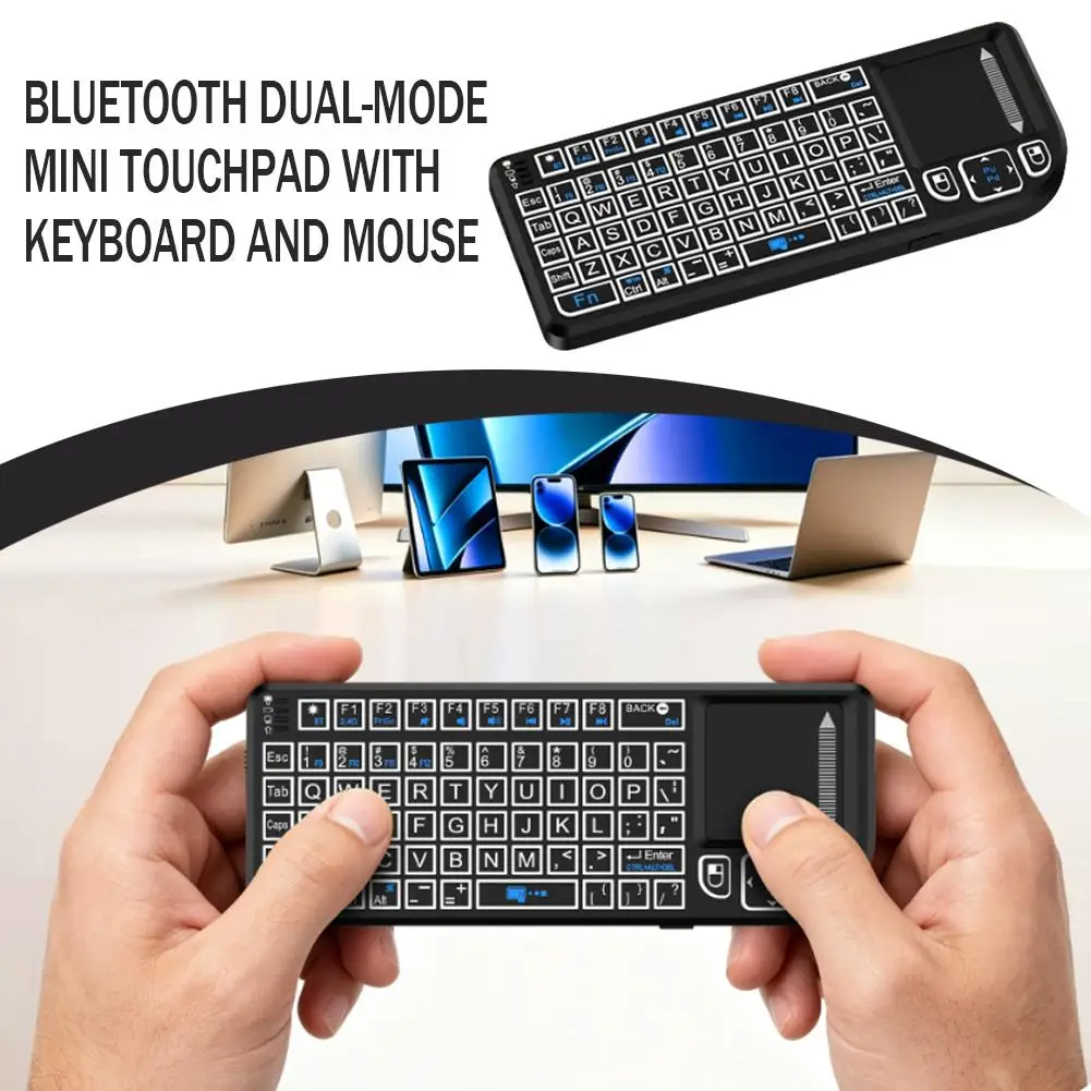 Dual Mode 2.4GHz Bluetooth 5.0 Mini Keyboard 7‑Color Backlit Touchpad Wireless Remote Keyboard for Android TV Box Laptop Mac
