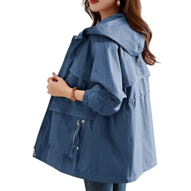 ゆったりとしたレディースオーバーコート、ウインドブレーカー、女性用アウターウェア、ベーシックコート、裏地付き、春秋トレンチコート、レディース2025新作、韓国風ミドル丈ロングコート