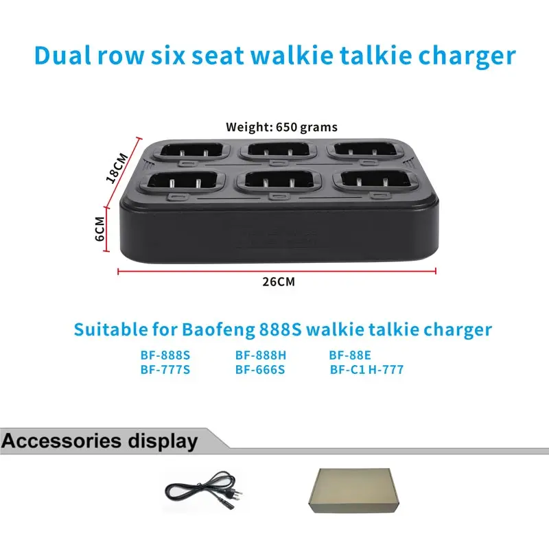 BF-888S walkie-talkie Battery Six-Way Charger two way radio stand charger Desktop For baofeng BF-888S BF-88E BF-777S BF-666S