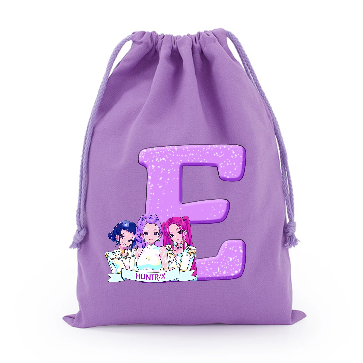 KPop Demon Hunters Borsa con coulisse Borsa regalo per cartoni animati Custodia con coulisse Borse portaoggetti in cotone per bambini Borse viola di grande capacità Kawaii