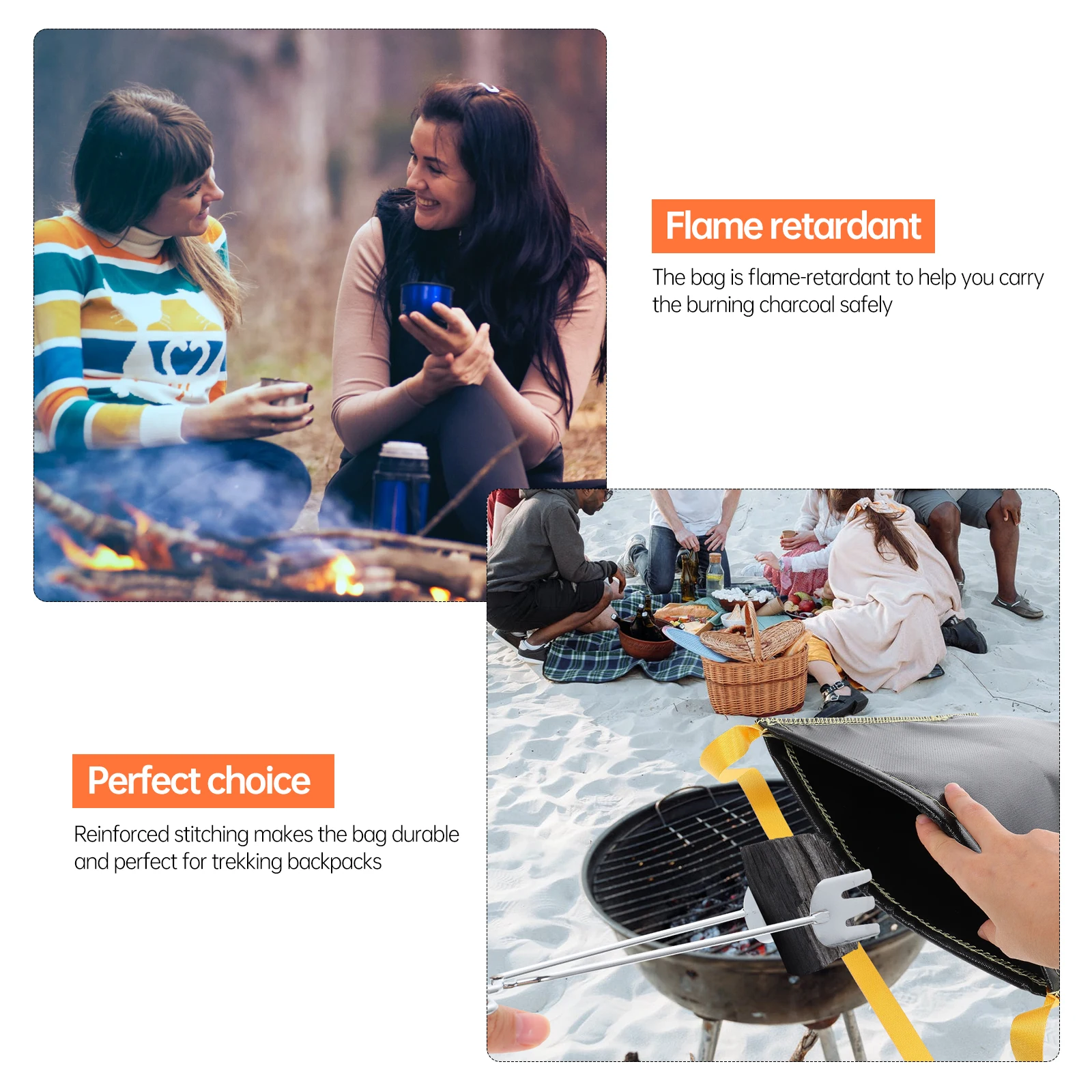 

1Set Outdoor Fire Retardant Fireproof Storage Bag Charcoal Holder Camping Bbq Nylon Silicone Durable Pouch Waterproof Bag