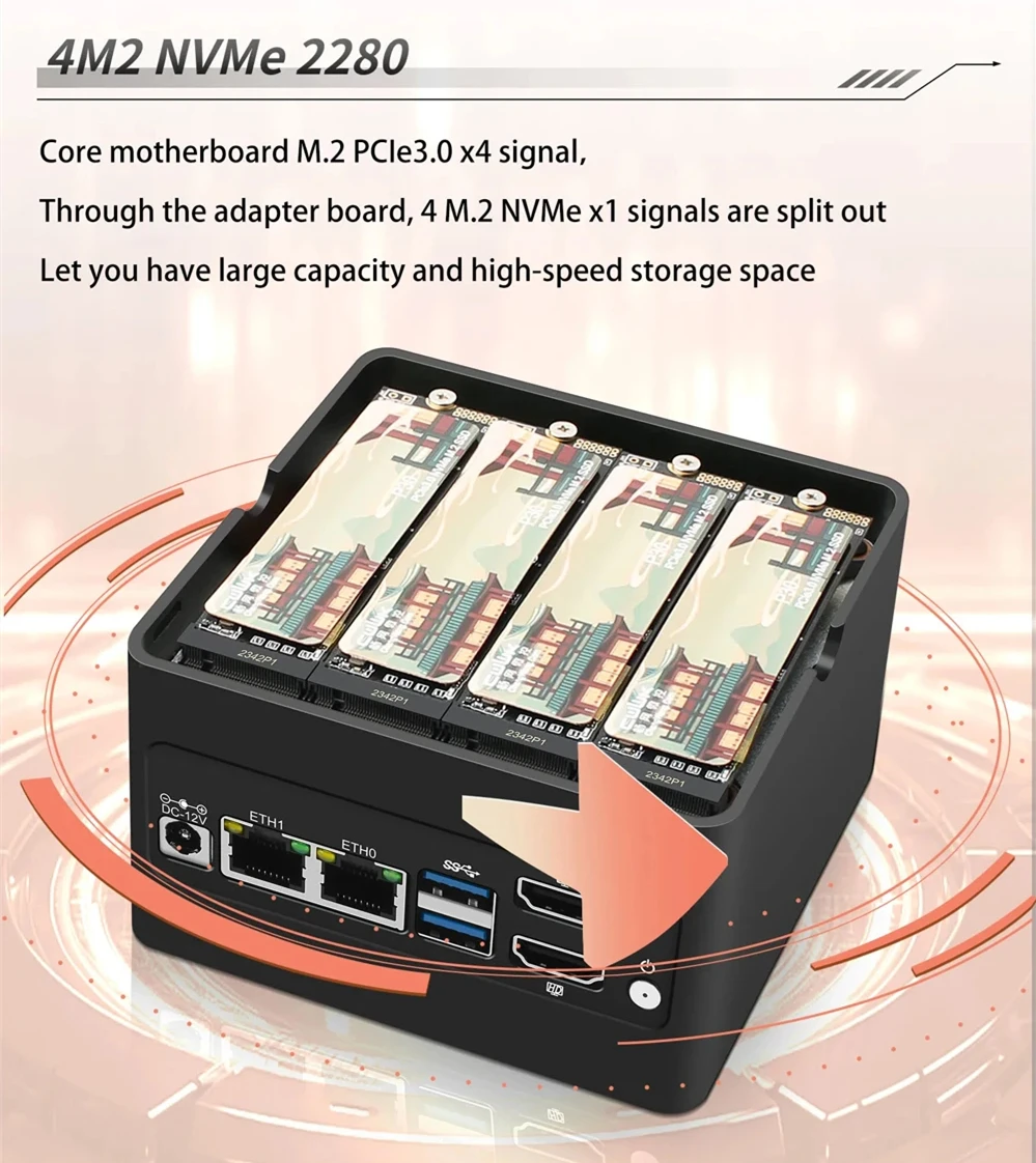 Aittact Pocket Mini PC 4xM.2 NVMe Board i3 N355 N305 N150 N100 computer NAS Firewall PC Intel 2xi226-V 2.5G DDR5 2xUSB3.2 2xHD