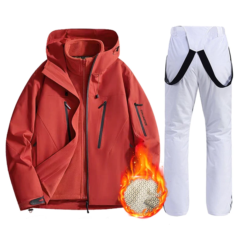 الشتاء المرأة بدلة تزلج دافئة 3 في 1 مجموعة سترة السراويل الإناث في الهواء الطلق الجبل مقاوم للماء يندبروف الثلوج على الجليد معطف بنطلون