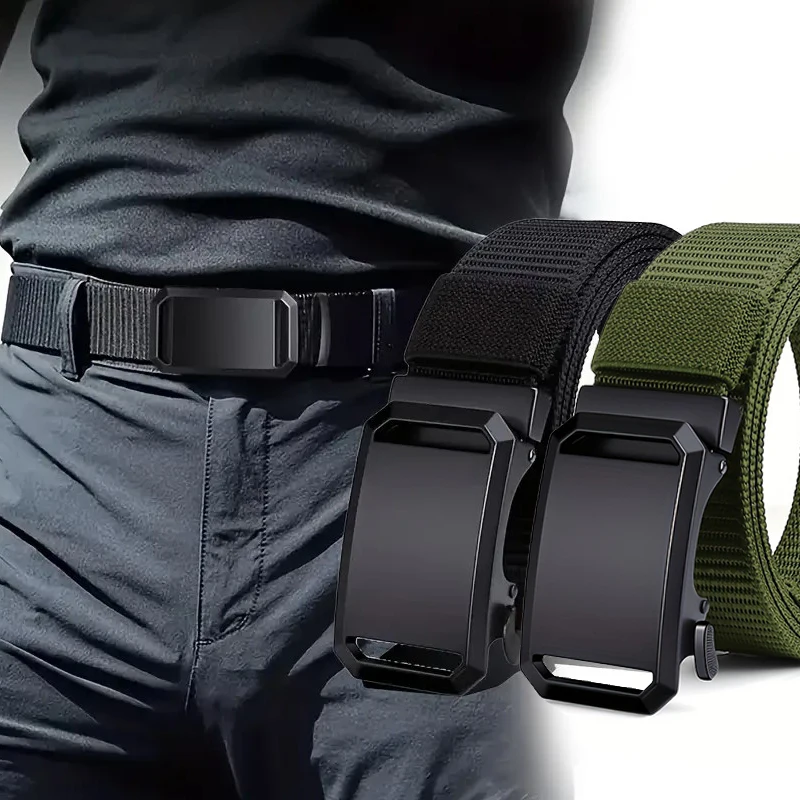 Men's Belt Premium Automatic Buckle Canvas Belt Durable Tactical Workwear for Men - Stylish Outdoor Pants Belt with Quick-Releas