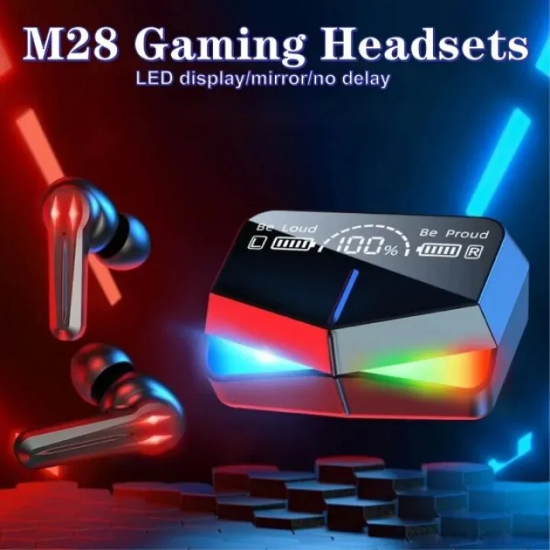 New M28 Wireless TWS Noise Canceling Earphone Dual Channel HD Call Bluetooth 5.1 Independent Dual Host Colorful Breathing Light