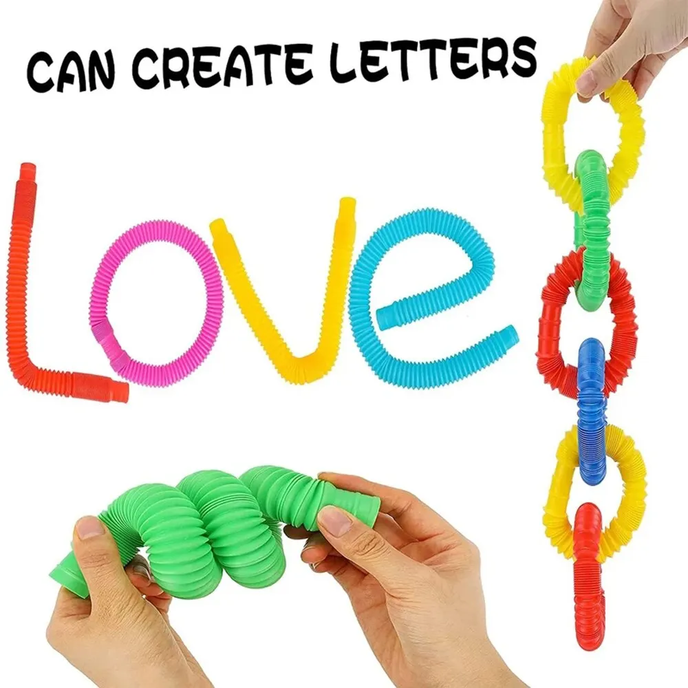 8PCS Colorful Telescopic Tube Pop Tube Stretching Tube Corrugated Tube Children Adult Stress Relief Toy Educational Folding Toys view 6