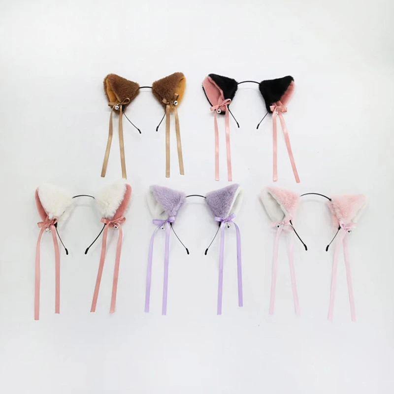 Felpa para orejas gato, diadema con aro para accesorios para cabello para mujeres y niñas