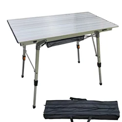 Outdoor Camping Table Portable Telescopic Folding Table Picnic Multipurpose Foldable Wood Grain Aluminum Ultralight Camp Table