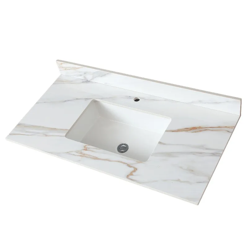 

43 Inch Marble Vanity Top, Bathroom Vanity Top with Undermount Rectangular Middle Sink and 4" Height Backsplash, Pre-Drilled Faucet Hole Vanity Top, Single Hole