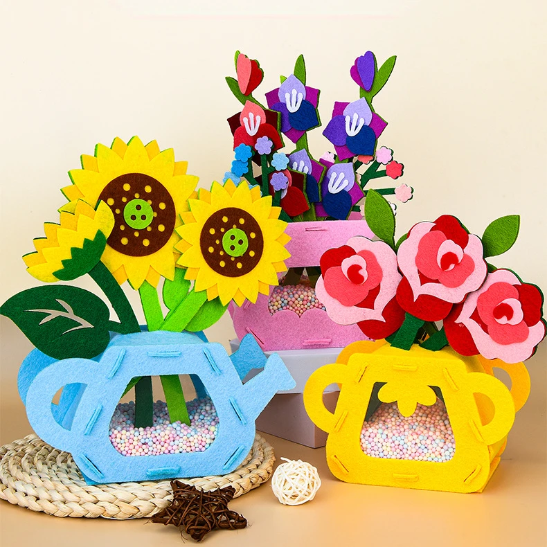 DIY Flower Toys Montessori Arts Crafts Non-weaving Handicrafts Flowerpot Toys for Mother\'s Day Gifts Kids Birthday Party Favor