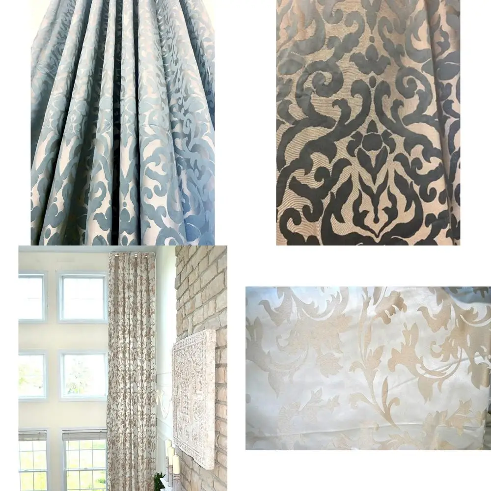 Tende jacquard extra lunghe con motivo floreale blu e beige con passacavo superiore, lunghezza 16-20 piedi, larghezza 100 pollici, 2 set