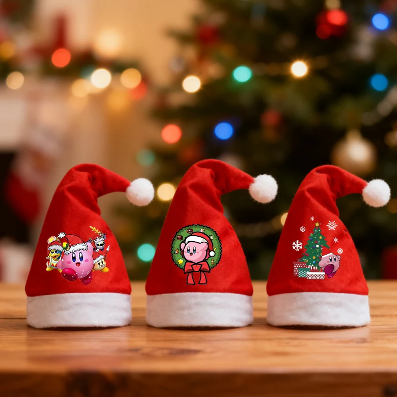 

Stars Kirbys Christmas Hat Adults Children Cosplay Santa Claus Hats Cartoon Anime Festival Headwear Xmas Cap Party Decorations