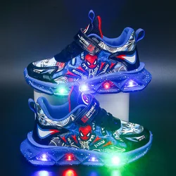 Disney Boys' Casual Shoes Led Lights PU Leather Cartoon Children's Sports Red Blue Fashion Cool Shoes Sneaker Size 22-37