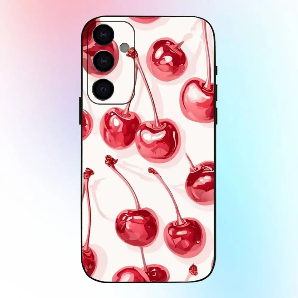 Cherry & Bow Pattern Phone Case For Samsung Galaxy A73,A72,A71,A70,A53,A52,A51,Others Soft Black Cover #3