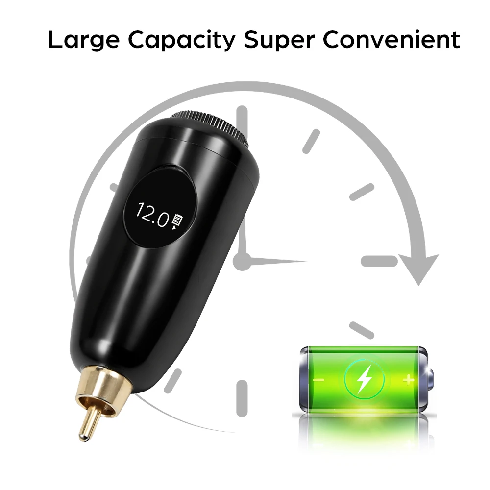 Wireless Tattoo Pen Power Supply 1‑12V Black RCA Tattoo Power Supply USB Charging Adjustable Voltage Cordless Tattoo Machine