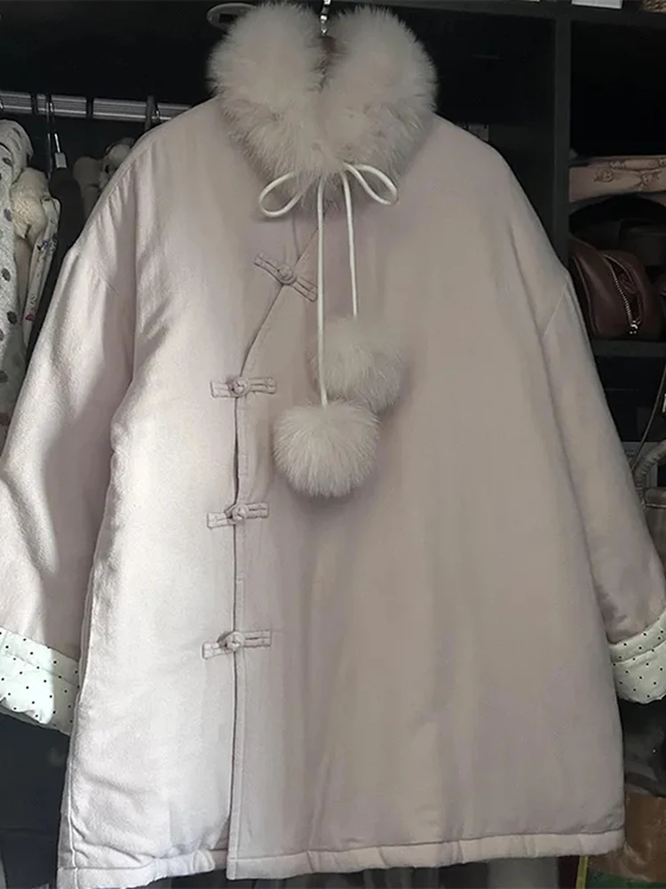 Ele Pink Cotton Jaet Damen mittellanger Knopfmantel Soft Sle Chinese National Trend Winter 2025, Neuankömmling