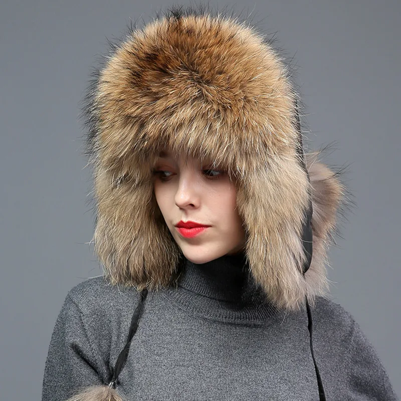 Real Fox Fur Hat For Women Winter Luxury Lei Feng Hat With Ear Protector Russians Thickened Warm Fur Cap Natural Fur Bomber Hatt