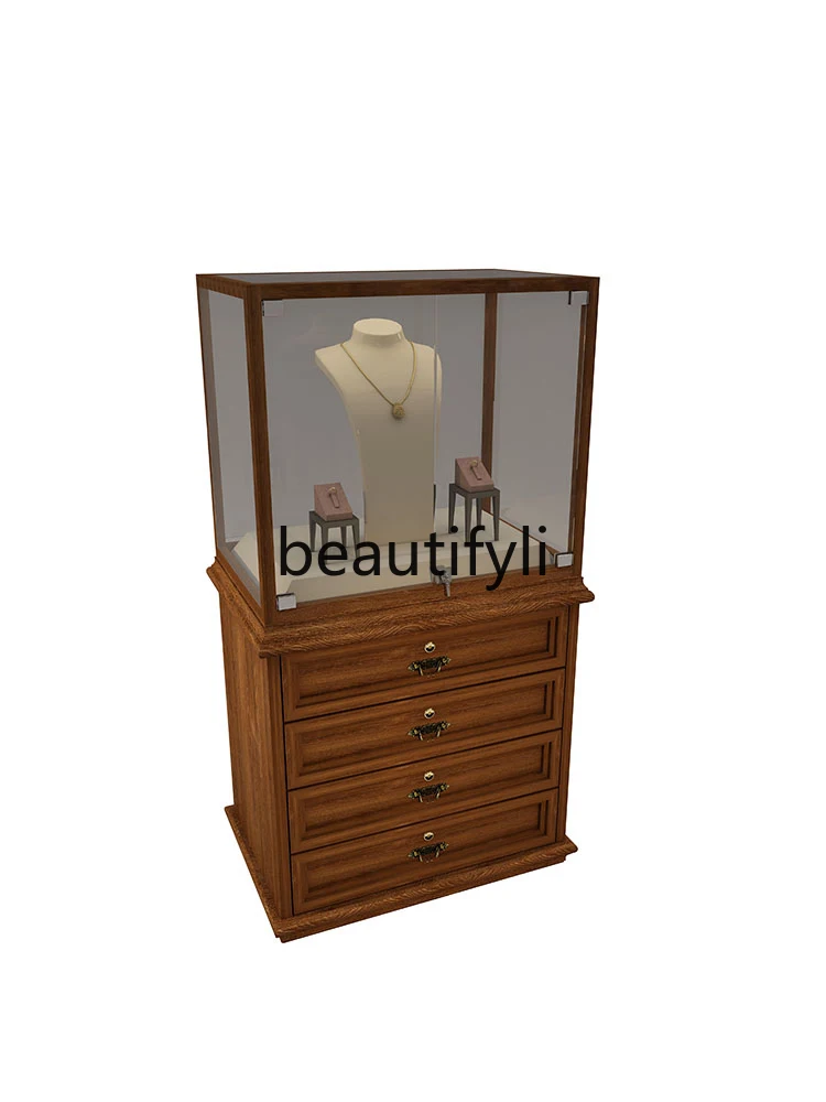 Jewelry glass Zhongdao display cabinet retro solid wood paint cabinet high-end museum display cabinet customization