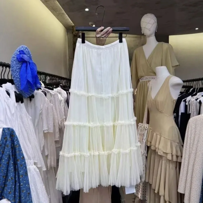 

Женская юбка с высокой талией, облегающая, многослойная, в европейском французском винтажном стиле, с кружевными и сетчатыми вставками, элегантная, женственная, для повседневной носки и праздников