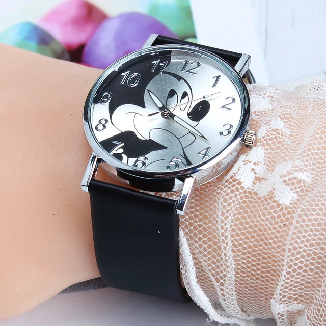 Discounted Disney Store disney Mickey Quartz Watch For Women Black Leather Strap 3bar Water Resistant