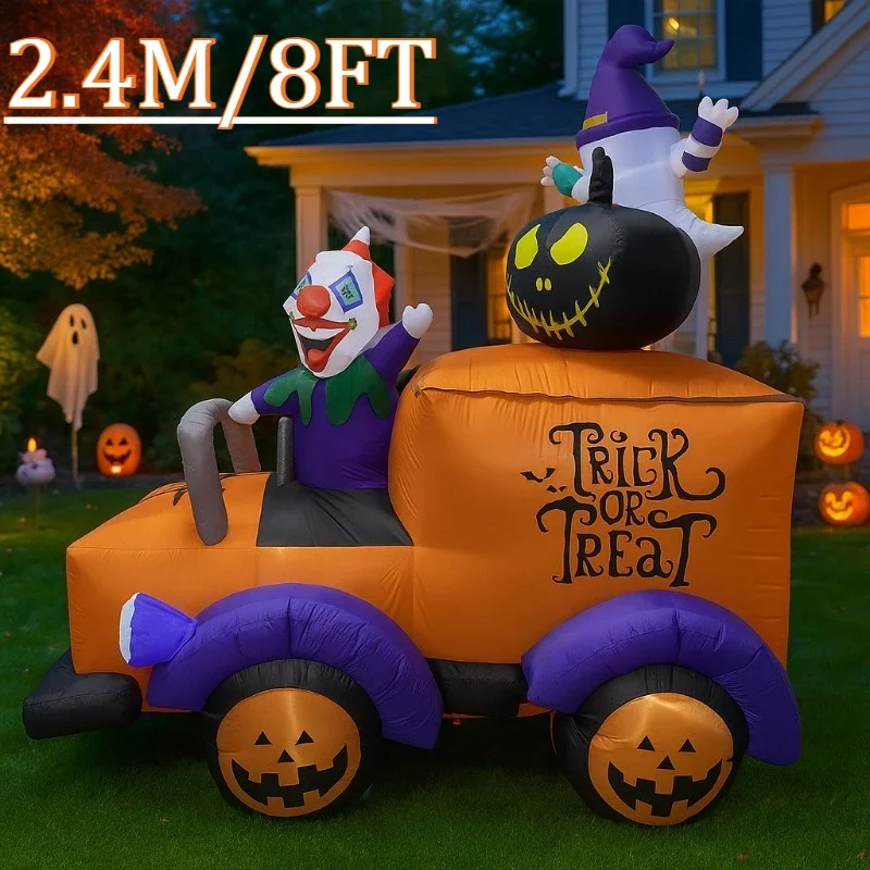 

8FT Holiday Lighting Halloween Inflatable Toys Clown Ghost Truck Built-in LEDs for Garden Yard Party Decoration Inflatable Model
