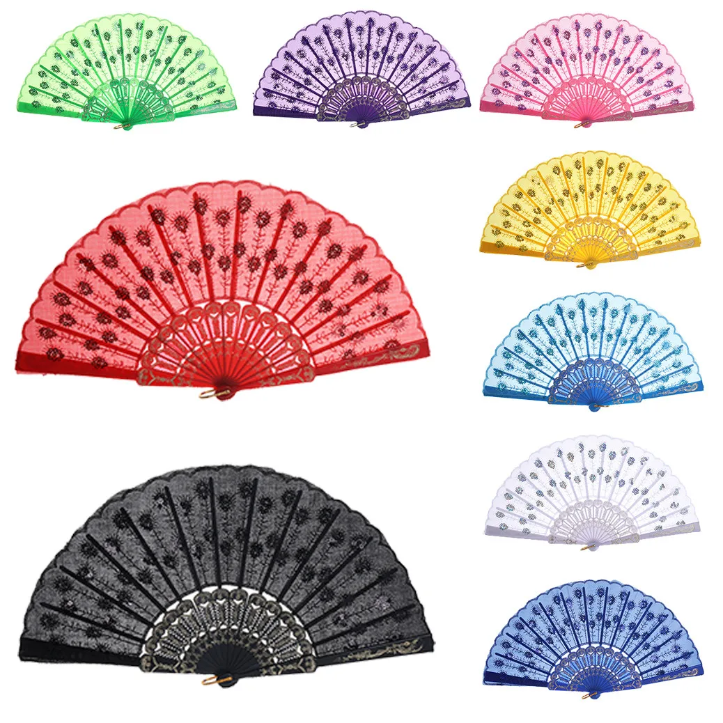 Cool Summer Days Chinese Folding Fan Wooden Shank Classical Dance Fan Elegent Female Fan Party Art Craft Gift Home Decoration