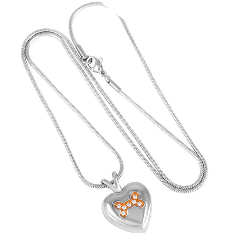 Heart With Bone Cremation Urns Pendant For Pet Dog Cat Ashes Locket Memorial Keepsake Urn Necklace Jewelry