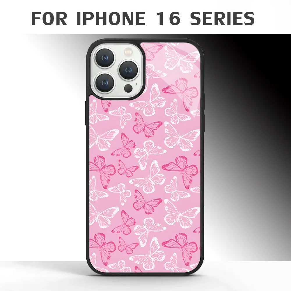 

Cute Butterflies Pink Butterfly Pattern Phone Case For IPhone 16 16pro 16plus 16promax Pro Plus Max Mirror Acrylic PC TPU Cover
