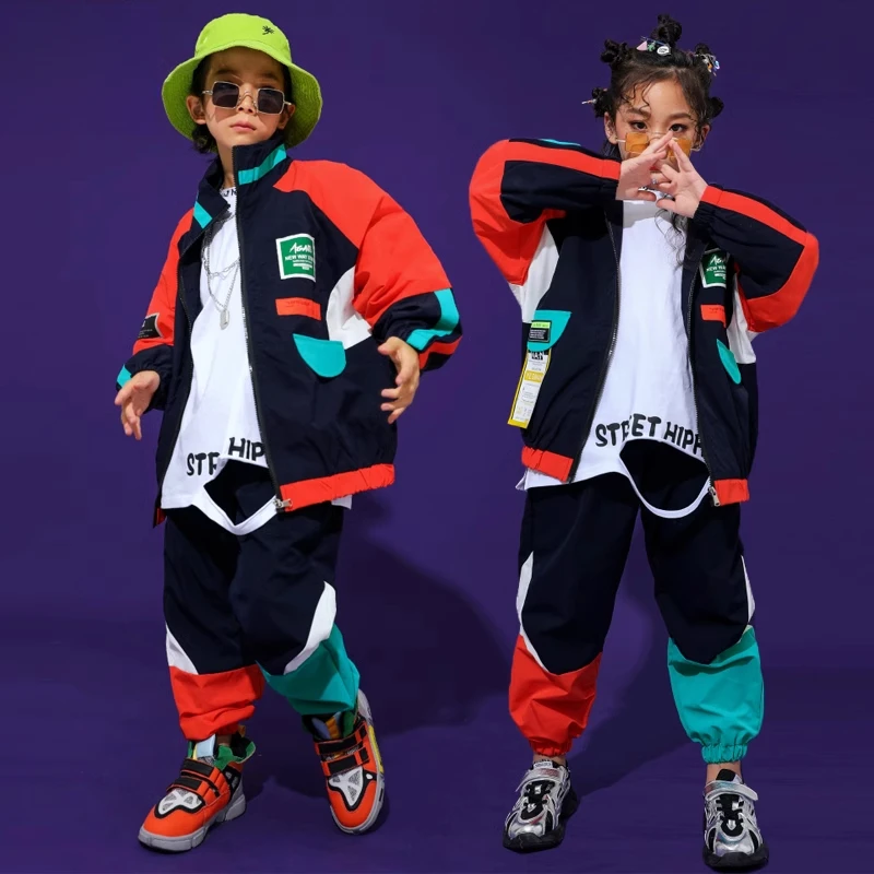 Street Dance Performance Outfit for Kids,Hip Hop Suit, Children's Hiphop Clothing, Colorful Jazz Dance Costume Ripped Lining