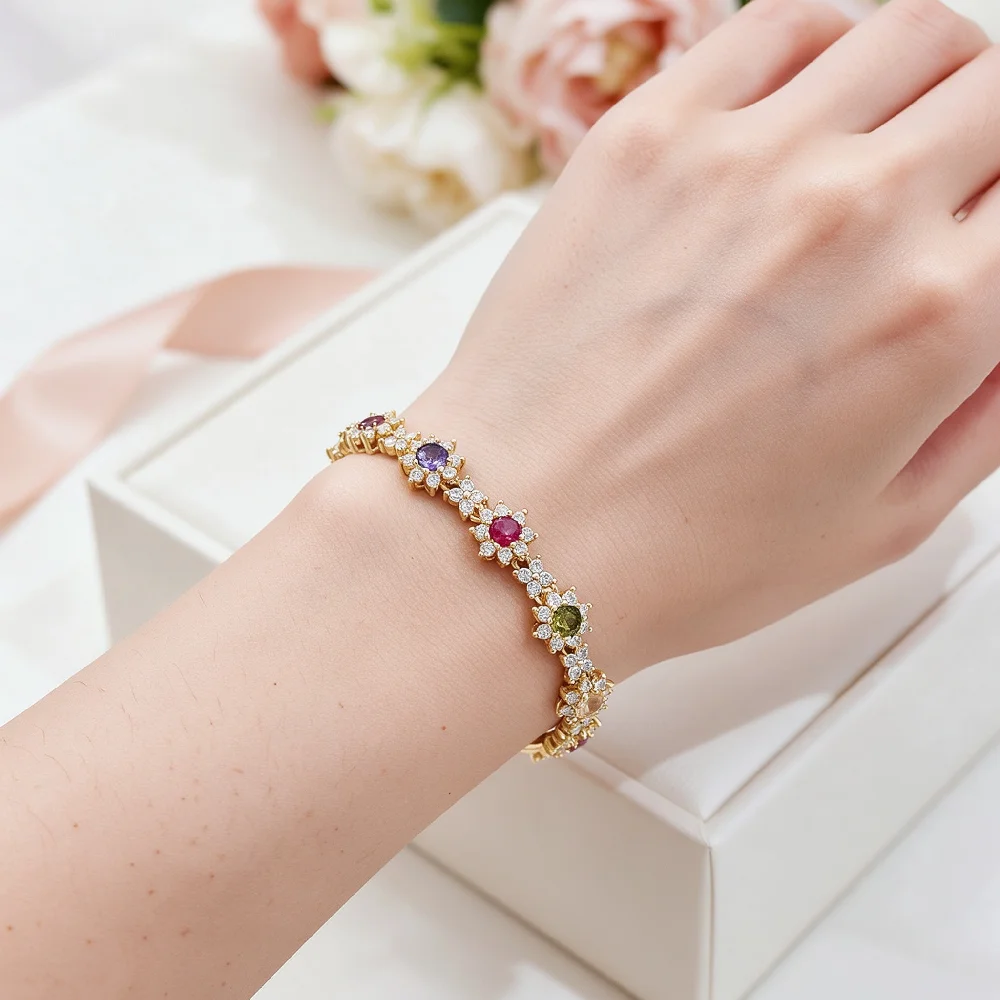 Greatera Marken-Damenarmband aus luxuriösem Kupfer, zierliches Blumen-Zirkon-Handarmband, Party, klassisch, romantisch, wasserdichter Schmuck – Detail 4