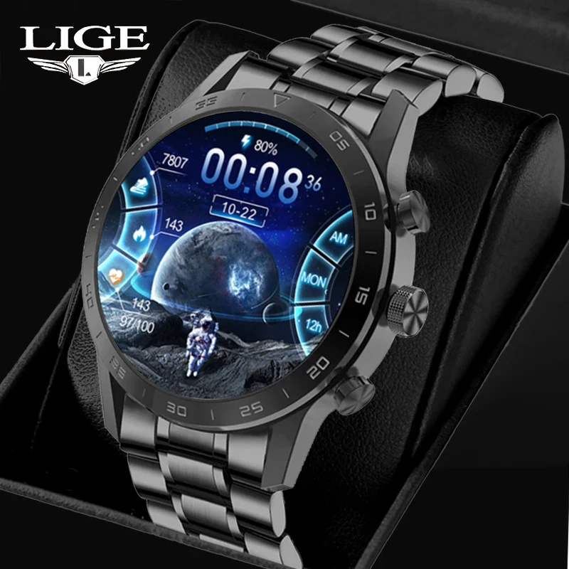 

LIGE 454*454 HD 1.39" Display Smart Watch Men Bluetooth Call Watches Waterproof Smart Bracelet Music Player Smartwatch For Mens