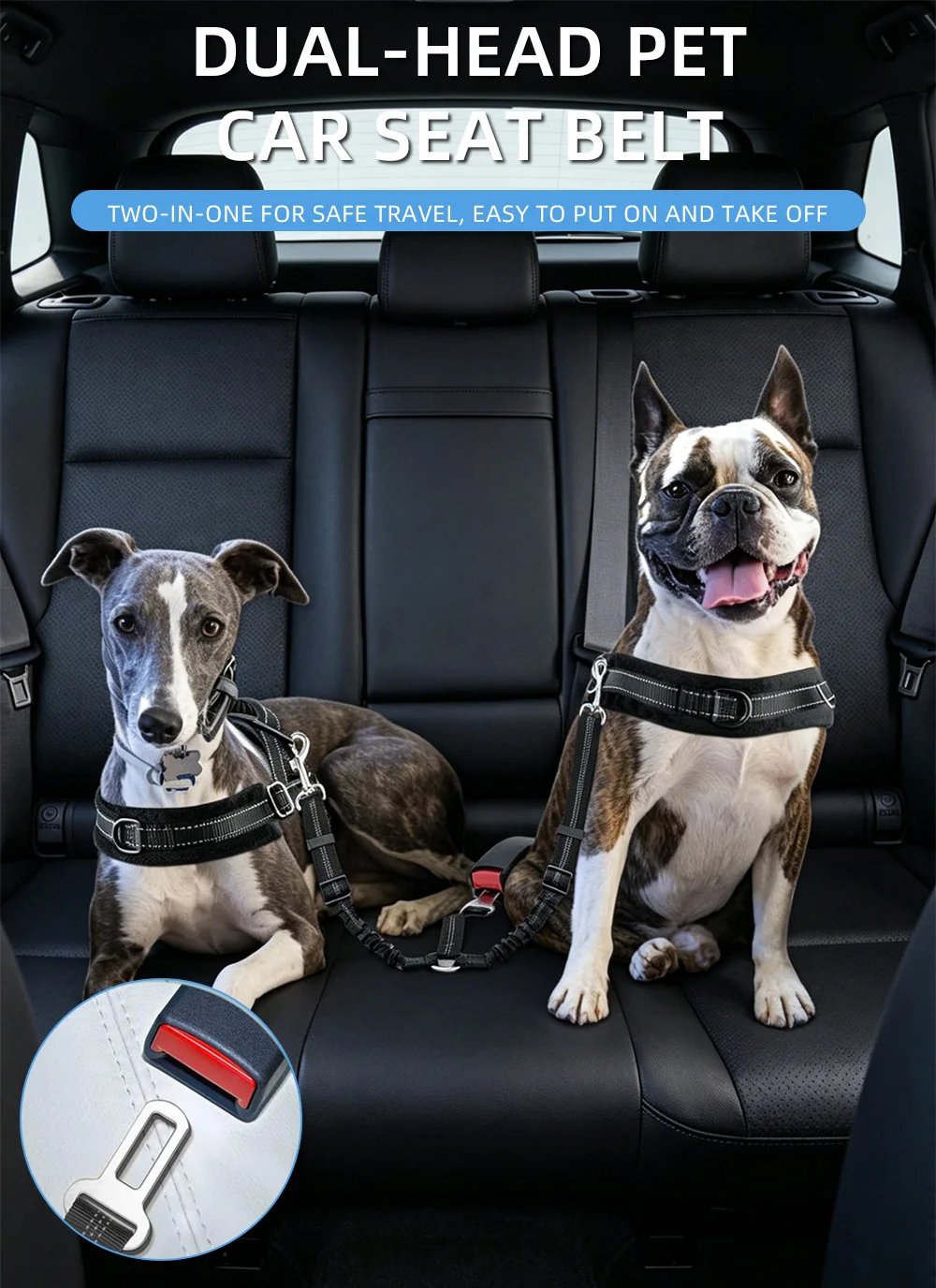 Verstellbarer Elastischer Hunde-Autogurt Doppelte Haustier-Sicherheitsleine Elastischer Stoßdämpfer Anti-Verwicklungs-Fahrzeug-Reisegurt – Detail 1