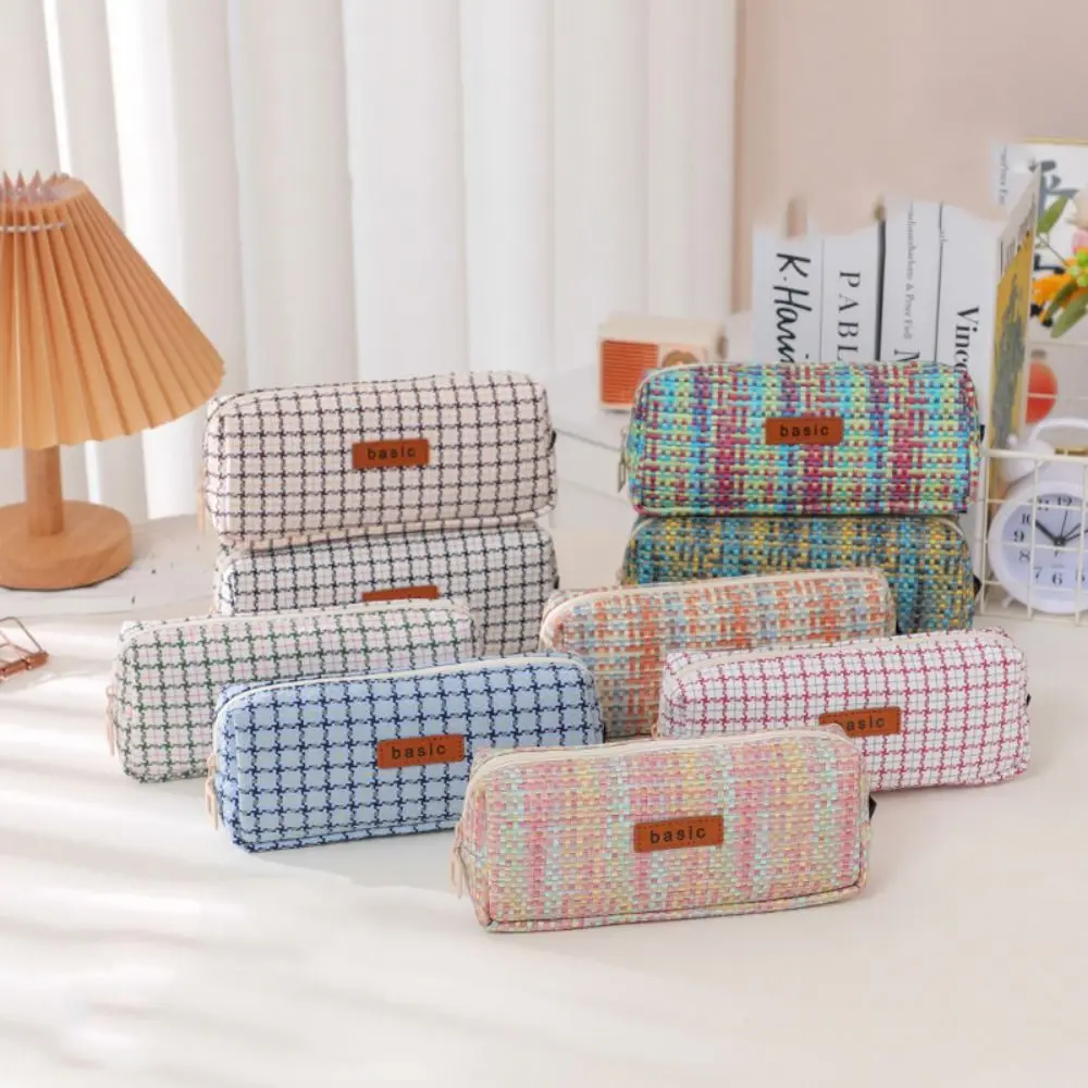 Durable Kawaii Woven Pencil Case INS Simplicity Scratch-proof Cosmetic Storage Bag Large Capacity Dopamine Pen Bag Girls