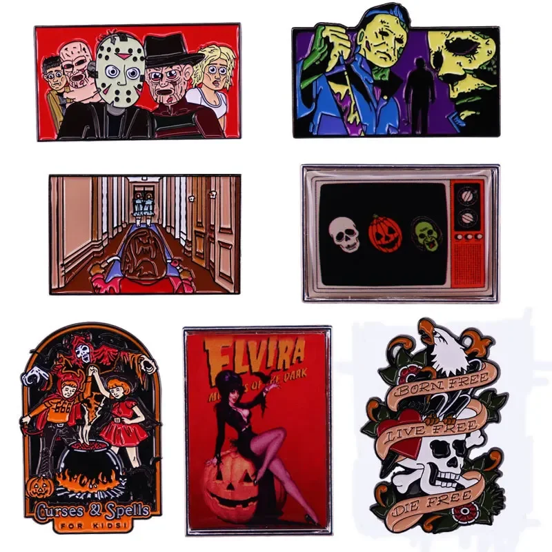 Horrorfilme Killer Emaille Pins Retro Schädel Cartoon Revers Brosche Jeans jacke Rucksack Abzeichen Dekoration Halloween Mode Geschenke