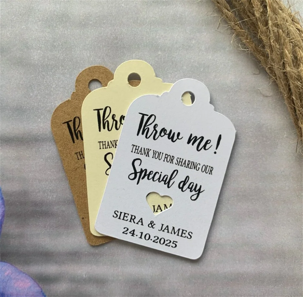 50pcs Personalised Throw Me! Tag Confetti Cone Thank you Wedding Favour Tags Alcohol Tags We tied the knot Gin Thank You special