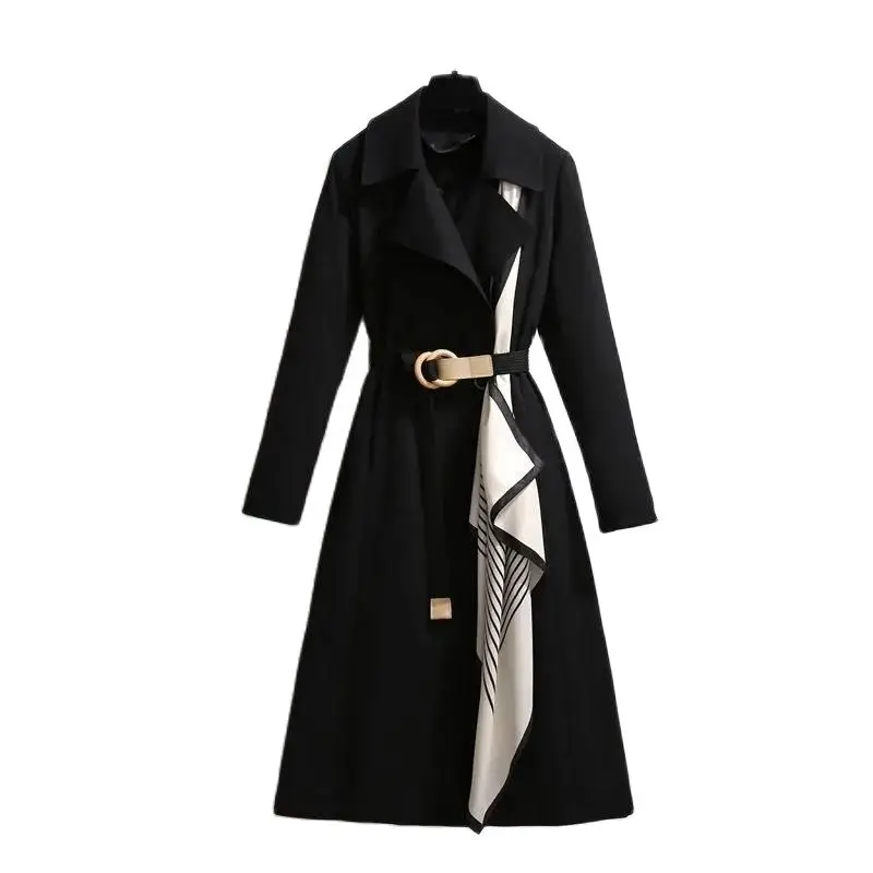 

Spring Autumn Mid-Long Trench Coat Women 2023 New Loose Overcoat Suit Collar Windbreaker Fashion Belt The Waist Outerwear Female