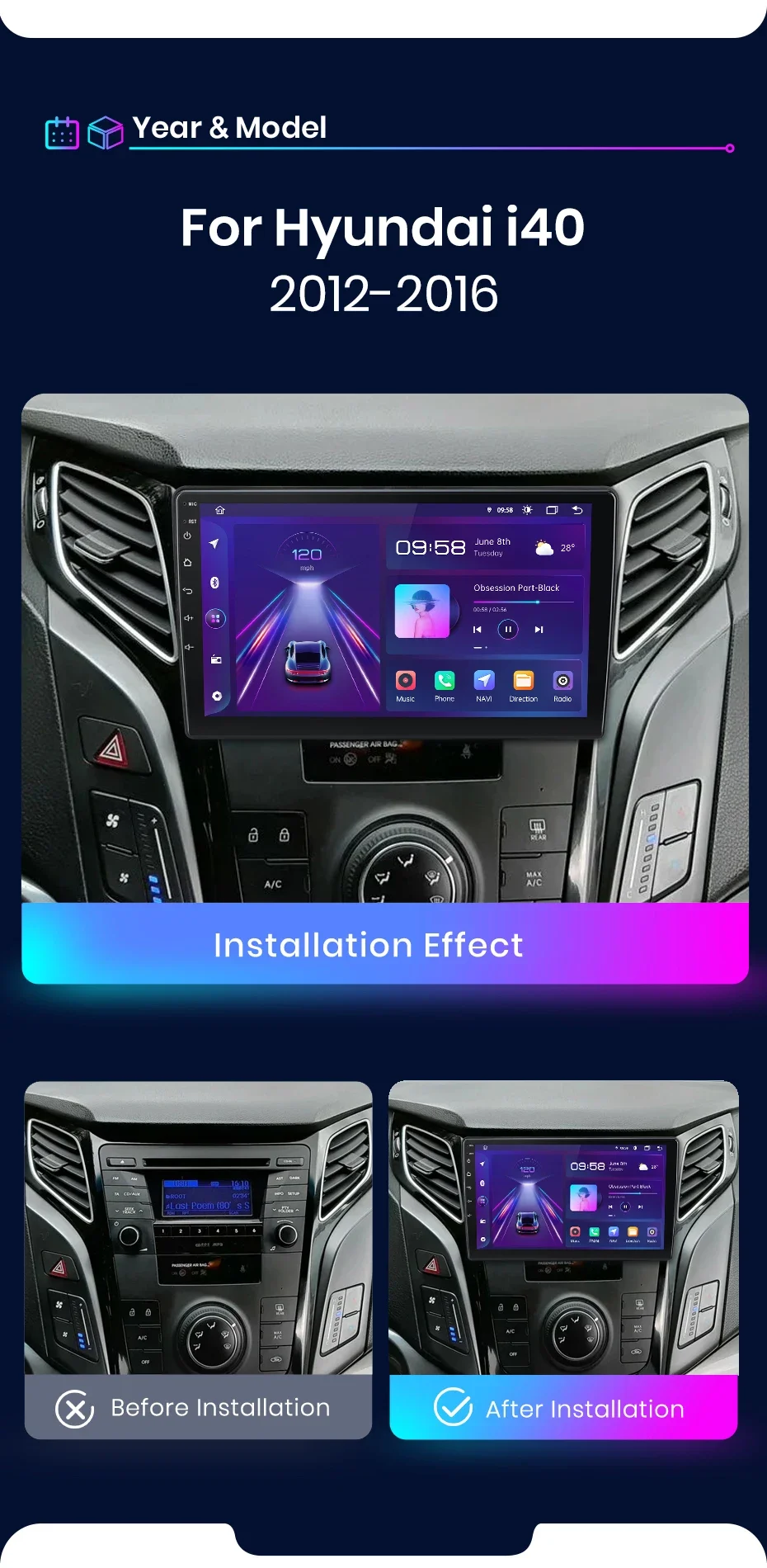 Android Autoradio für Hyundai i40 rds bt wifi 2 din Multimedia
