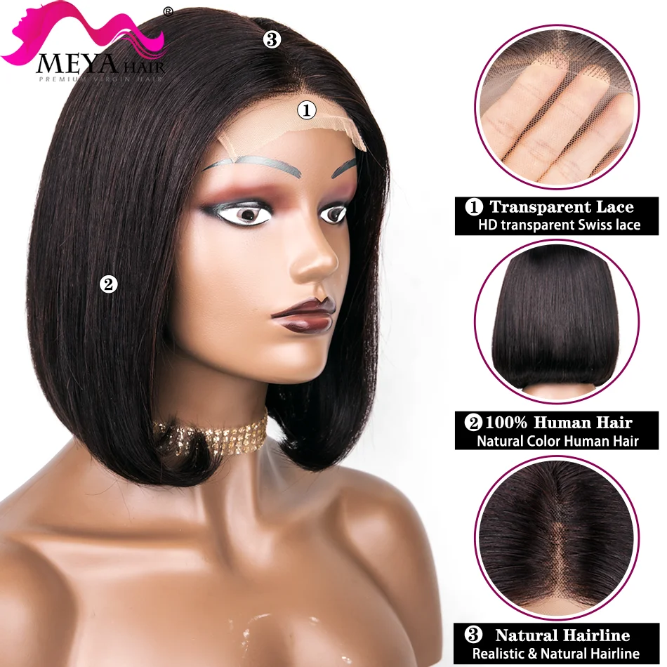 4X4ปิดวิกผม13X4โปร่งใสลูกไม้ด้านหน้า Wigs Glueless ธรรมชาติตรงบราซิลสั้น Bob สำหรับแฟชั่นผู้หญิง