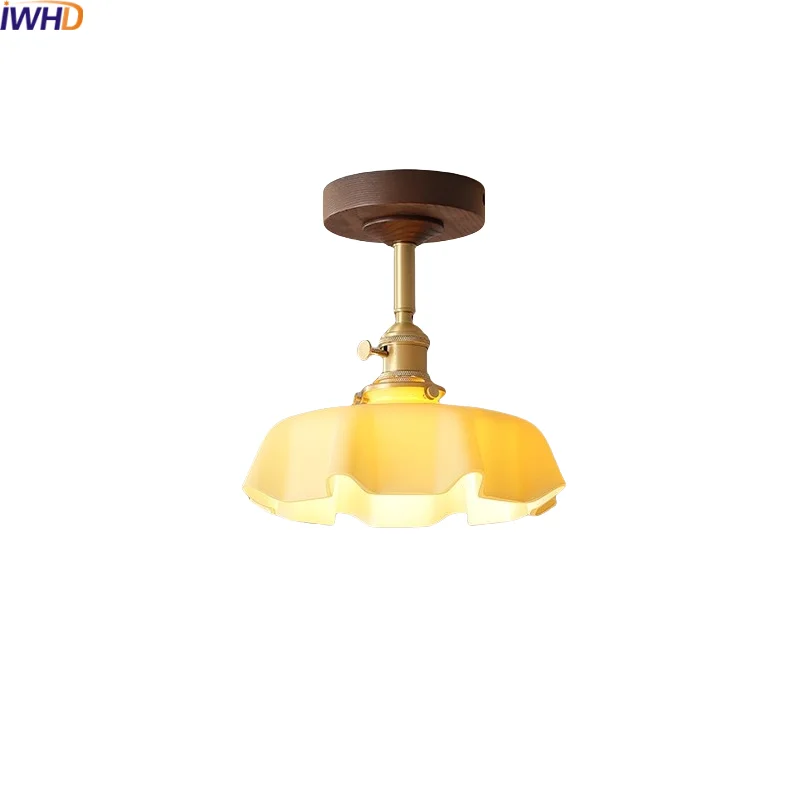 

IWHD Modern Style LED Ceiling Lamp Yellow Glass Balcony Corridor Restaurant Home Lighting Nordic Ceiling Lights Fixtures Lustre