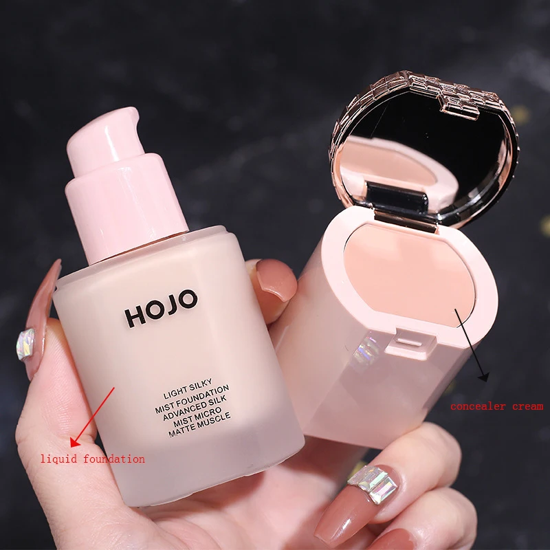 HOJO 2 in 1 Base Face Liquid mist Foundation Cream Full Coverage Concealer Oil-control Soft Makeup Foundation private label